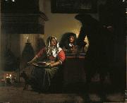 Pieter de Hooch, Interior with Two Gentleman and a Woman Beside a Fire